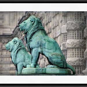 Paris Print, Lion Artwork, Patina Lion Statues Paris, Gray Aqua Wall Art, Gift for Him image 6