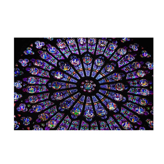 Notre Dame Paris Print, Gothic Rose Window, Stained Glass Print