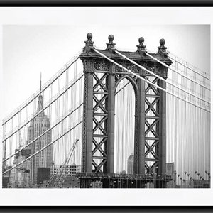 New York City Print, Manhattan Bridge, Empire State, Black White NY Print, Brooklyn Art, NYC Wall Art