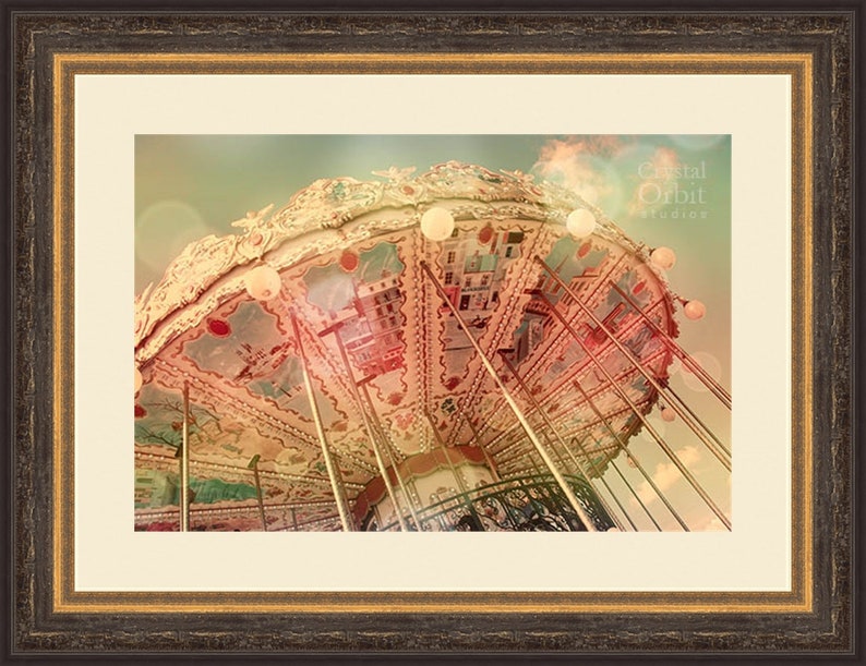 Paris Photography, Gift for Her, Nursery Wall Art, Paris Carousel, Pastel Colors, Pink, Green. Yellow image 2