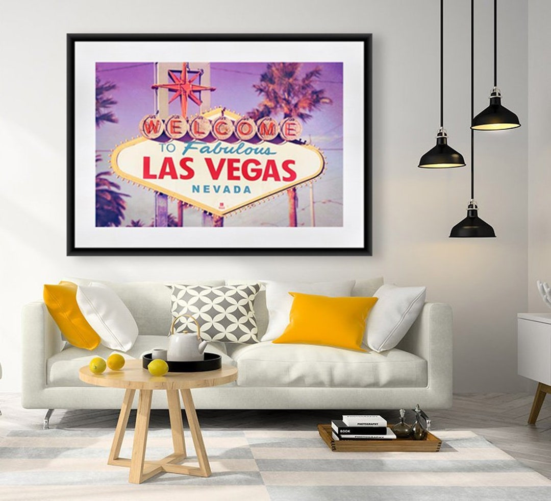 Las Vegas Print, Las Vegas Sign, Las Vegas Wall Art, Purple, Red, Beige