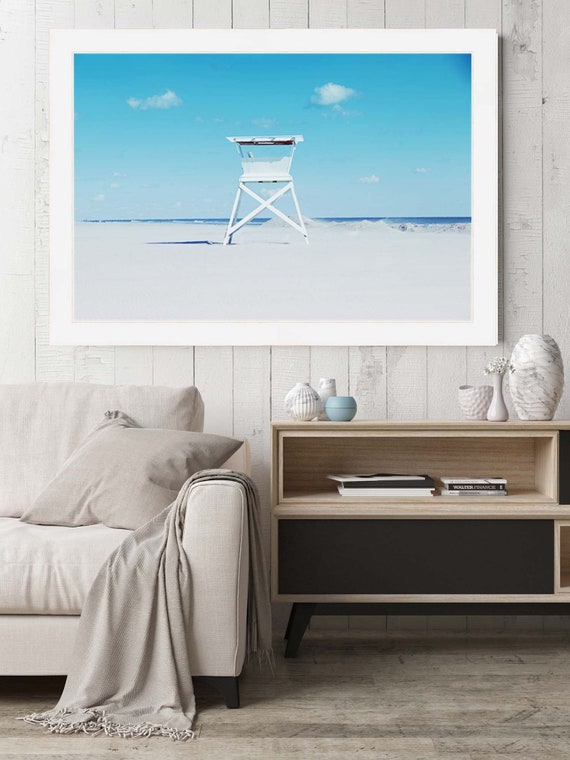 Beach Wall Art, Beach Photography, Lifeguard Chair, Sand, Sea, Shore Print, Aqua