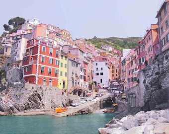 Cinque Terre Art Print, Manarola, Cinque Terre Photography, Colorful Italian Cliff Town, Travel Photography, Pastel Colors, Wall Art