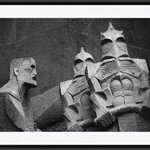 Barcelona Print, Sagrada Familia, Gaudi, Barcelona Photography, Czarno-biała fotografia artystyczna, Sztuka gotycka na ścianie