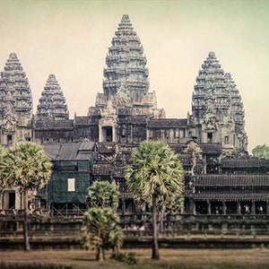 Angkor Wat Print, Cambodia Art, Cambodia Print, Ancient Temple, Beige, Green, Wall Art