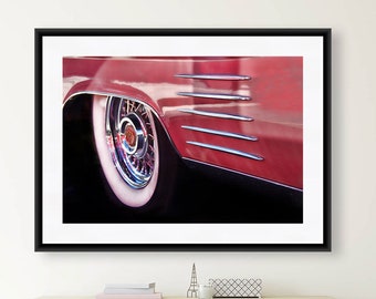 Classic Car Print, Pink Cadillac Print, 1950s Wall Art, Diner Decor, Vintage Auto Art