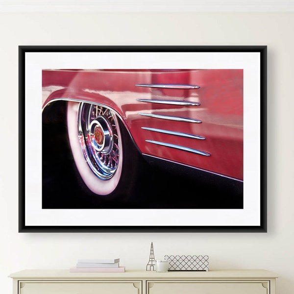 Classic Car Print, Pink Cadillac Print, 1950s Wall Art, Diner Decor, Vintage Auto Art