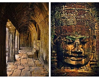 Conjunto de arte de pared, arte de pared de Buda, regalo para él, arte de Camboya, serie de fotografía de viaje, conjunto de fotografía, serie de arte de pared, oro, marrón