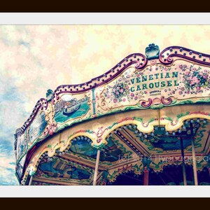 Nursery Wall Art, Carnival Decor, Nursery Print, Carousel Print, Child's Room Art, Teal, Yellow, Pink, Blue image 2