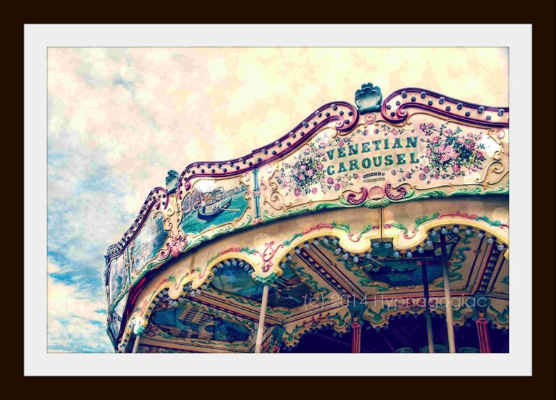 Nursery Wall Art, Carnival Decor, Nursery Print, Carousel Print, Child's Room Art, Teal, Yellow, Pink, Blue image 2