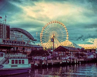 Chicago-tryck, Navy Pier, Chicagofotografi, pariserhjul, Chicago Navy Pier-tryck
