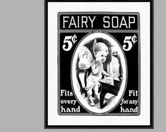 Bathroom Wall Art, "Fairy Soap", Vintage Label Wall Art, Bath Decor