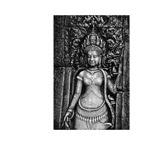 Cambodia Art, Bayon Print, Black and White Travel Photography, Ancient Temple, Stone Carving, Goddess image 2