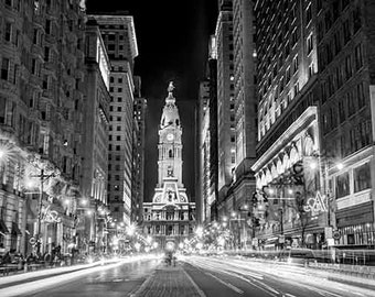 Philadelphia Print, Philly Art, Philly Art, City Prints, Black and White Fine Art Photography, Night Photography, City Hall