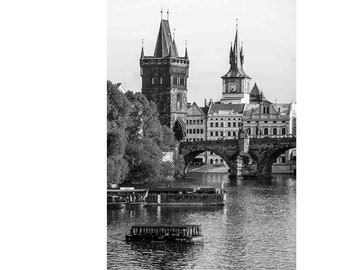 Prague Photography, Prague Print, Charles Bridge, Black and White Fine Art Photography, Gothic Wall Art, Travel Print