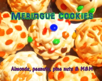 Meringue cookies Topping with sweet peanuts, almond and pine nuts-Giant Cookie recipe-Gourmet Cookies-Homemade cookies-Egg cookie recipe