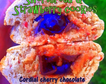 Shortbread and strawberry cookies stuffed with cordial cherry-Giant Cookie recipe-Stuffed Cookies-Gourmet Cookies-Homemade cookies