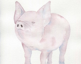 ORIGINAL Watercolor Pig 8"×10", Pig painting Pig sketch Farm Art, Piglet Painting, Nursery Art, Watercolor Pig, Pig Art, Pig, Farm Art