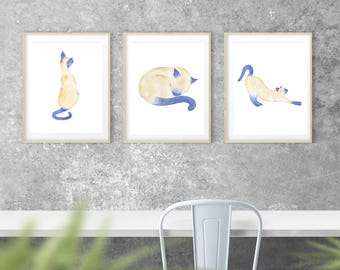 Watercolor Siamese Cat Giclee Print (Set of 3), 8"x10" cat paintings, Cat Art, Siamese Cat Art, Cat Painting, Cat Sketch, Siamese Sketches