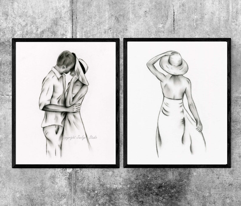 Romantic Charcoal Drawing Giclee Print 810 Etsy