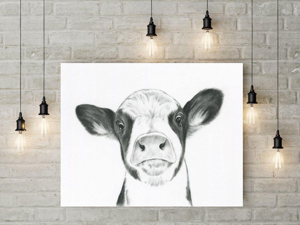 Kuh Portrait Bauernhausdekor ORIGINAL Kuh-Kunst Kohle | Etsy