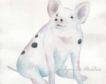 ORIGINAL Watercolor Pig 8"×10", Pig painting Pig sketch Farm Art, Spotted Piglet Painting, Nursery Art, Watercolor Pig, Pig Art, Spotted Pig