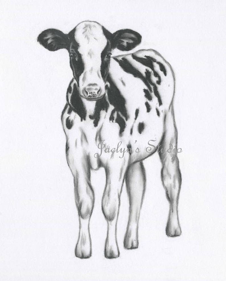 Farmhouse Decor Nursery Art Cow sketch Calf Artwork Holstein Cow