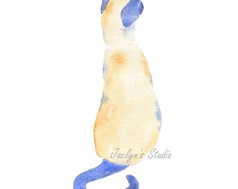 Watercolor Cat Print, Watercolor Siamese Cat, 8"x10" cat painting, Cat Art, Siamese Cat Art, Cat Painting, Cat Sketch, Watercolor Feline