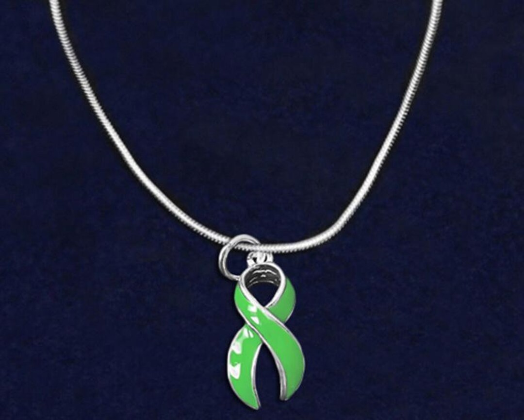 Large Green Ribbon Necklaces for Mental Health, Cerebral Palsy, Bipolar