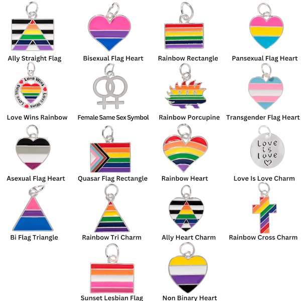 Adorable Gay Pride Charms, Rainbow, Quasar Transgender, Bisexual, Ally, Lesbian, Pansexual, Asexual, LGBTQ+ Flag Jewelry Making -Bulk Packs