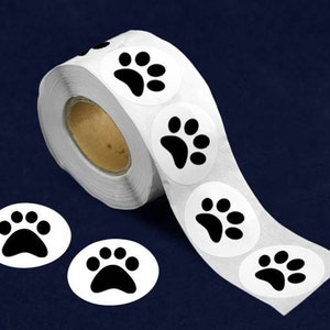 250 Black Paw Print Circle Stickers for Animal Rescue Groups, Pet Lovers 250 Stickers/Roll image 1