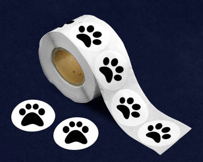 250 Black Paw Print Circle Stickers for Animal Rescue Groups, Pet Lovers 250 Stickers/Roll image 1