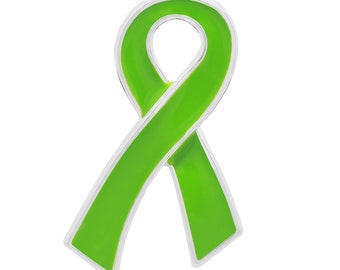 Large Lime Green Ribbon Awareness Lapel Pins for Lyme Disease, Lymphoma, Non Hodgkin's Lymphoma Awareness and Fundraising - Bulk Quantities