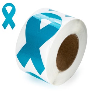 250 Large Teal Ribbon Shaped Stickers for Ovarian Cancer, Rape, Sexual Assault, PTSD Awareness 250 Stickers image 3