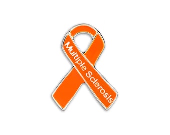 Multiple Sclerosis Awareness Pins, Orange Ribbon MS Pin for Awareness, Gift Giving, Fundraising - Bulk Quantities Available