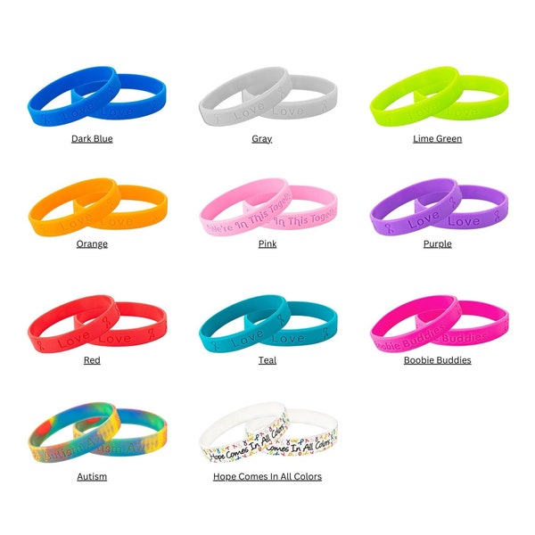 Bulk Silicone Awareness Bracelets (Choose Your Color) - Disease & Cancer Bands, Charity wristbands, Fundraising Bracelet-Bulk Silicone Bands