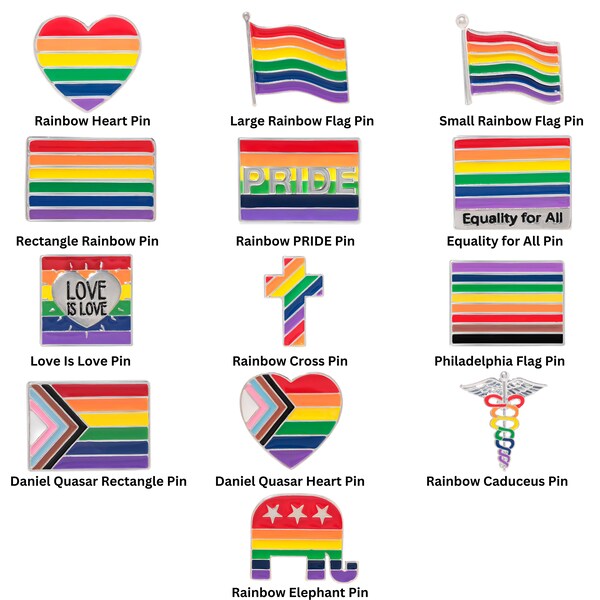 Cute Gay Pride Pins, Rainbow Flag Lapel Pins, Quasar Flag Pins, Gay Rights Pins, Equality Pins, Pride flag Pins, Love Is Love - Bulk Packs