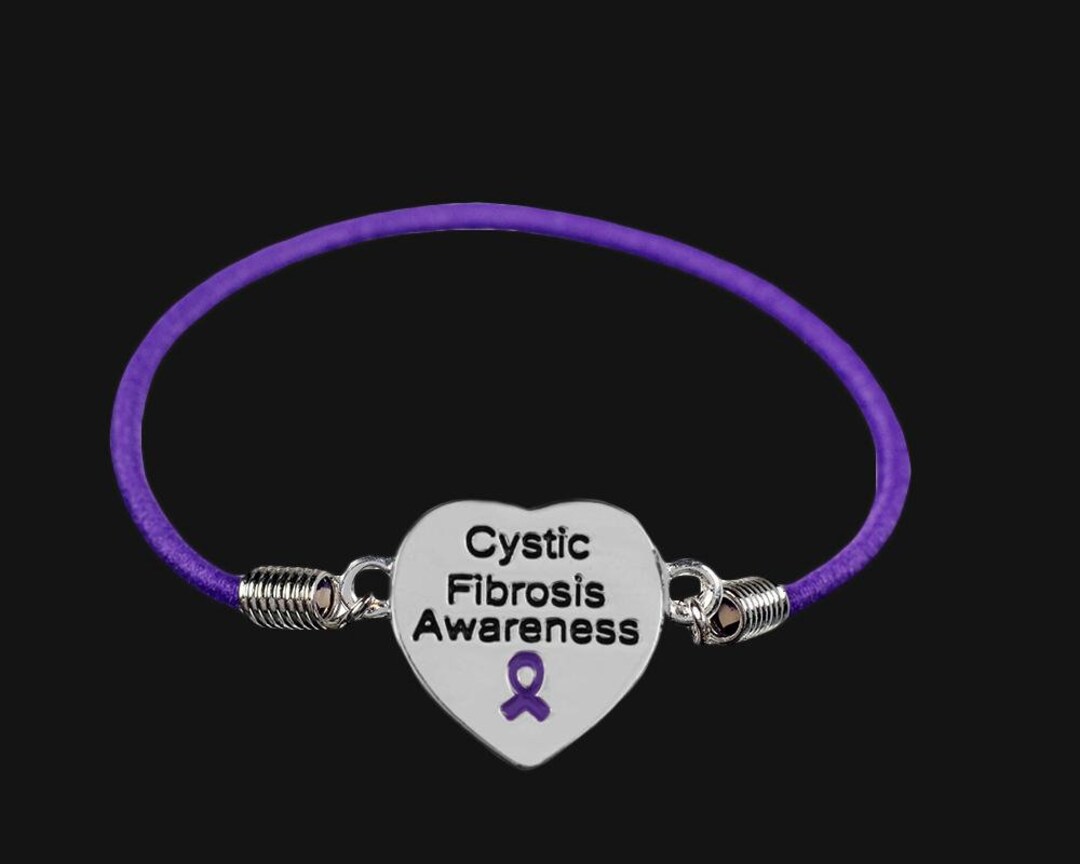 Cystic Fibrosis Awareness Heart Stretch Bracelets Purple Ribbon