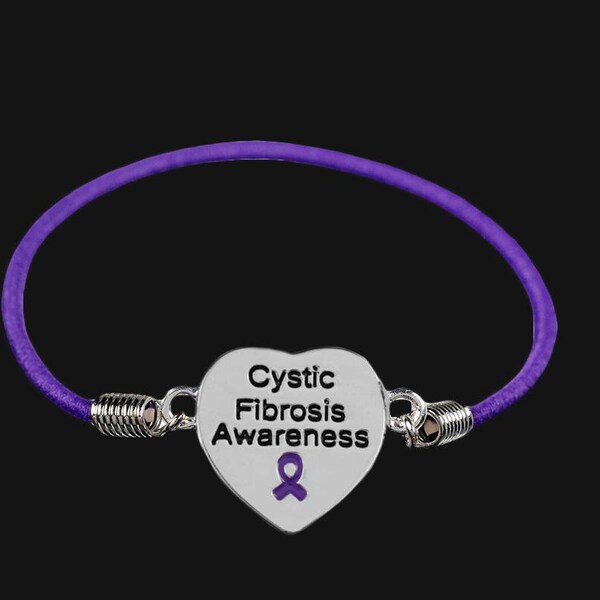 Cystic Fibrosis Awareness Heart Stretch Bracelets - Purple Ribbon Cystic Fibrosis Bracelets - Bulk Quantities Available