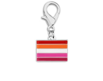 Sunset Lesbian Flag Hanging Charms for Pet Collars, Purses, Back Packs, Pride Parades, Gift Giving, Fundraising - Bulk Quantities Available