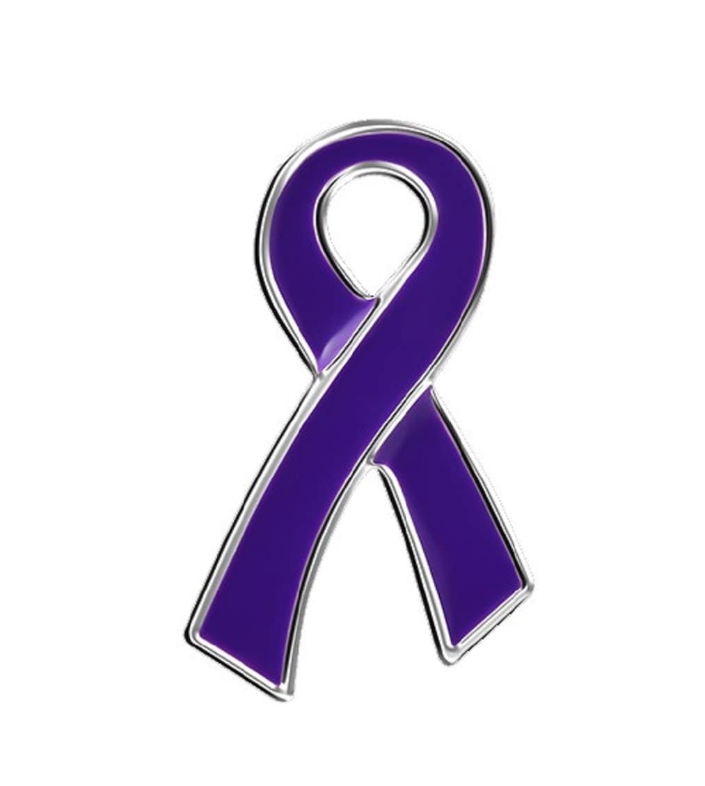 Purple Cancer Ribbon Heart Pin - Pack of 10 - Celebrate Prints Glitter Purple