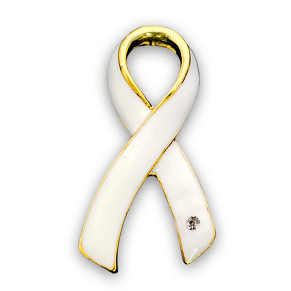 Large White Ribbon Awareness Pins for Lung Cancer, Bone Cancer Awareness, Fundraising, Gift Giving - Bulk Quantities Available