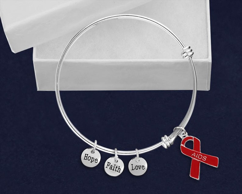 12 AIDS Red Ribbon Retractable Charm Bracelets 12 Bracelets