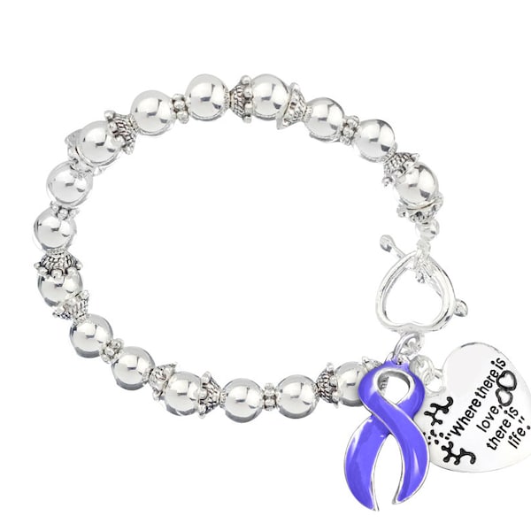 Periwinkle Ribbon Where There is Love Awareness Bracelets for Esophageal Cancer, Stomach Cancer Fundraising, Gift Giving - Bulk Quantities