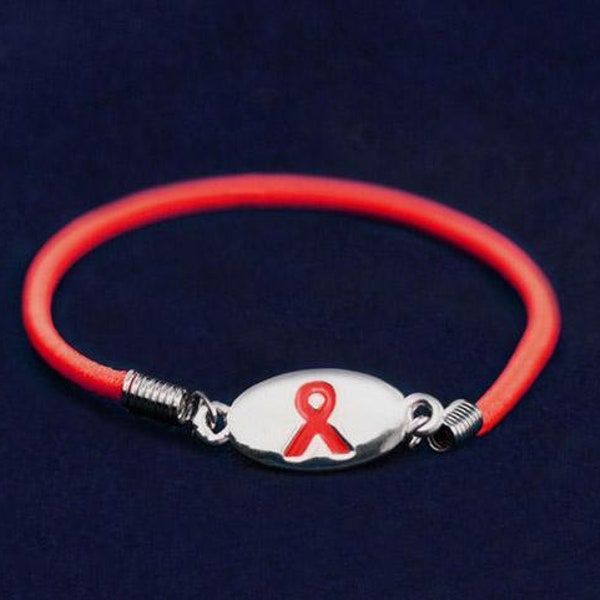 Red Ribbon Stretch Bracelets for AIDS/HIV, Drug Prevention, Red Ribbon Week Fundraising, Awareness, Events, Gift Giving - Bulk Quantities