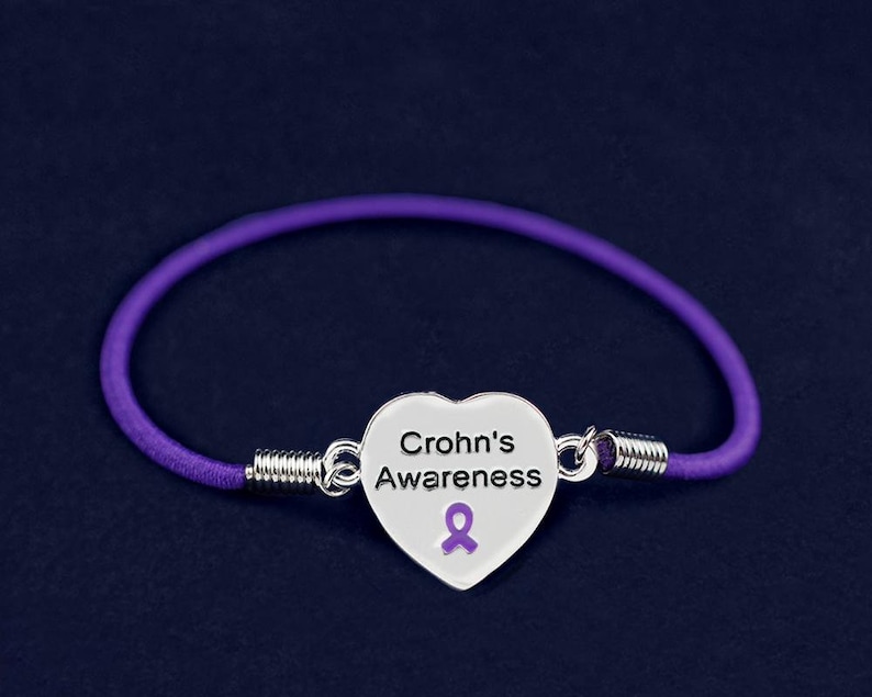 Crohn's Disease Awareness Heart Stretch Bracelets Purple Ribbon ...