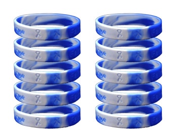 Child Sized Blue & White Awareness Silicone Bracelet Wristbands for Lou Gehrig's Disease Fundraising, Gifts - Bulk Quantities Available