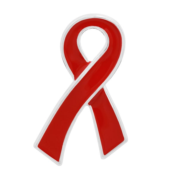 Cute Red Ribbon Pins for AIDS, HIV, Heart Awareness, Red Ribbon Week, Drug Prevention Fundraising, Events, Schools - Bulk Quantities