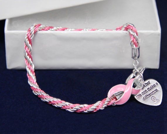 kanker overlevende gift borstkanker fondsenwerving Lederen touw roze lint armbanden voor borstkanker bewustzijn Sieraden Armbanden Bangles bulk hoeveelheden beschikbaar 