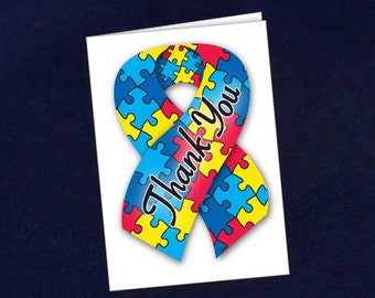 Small Autism Ribbon Thank You Cards